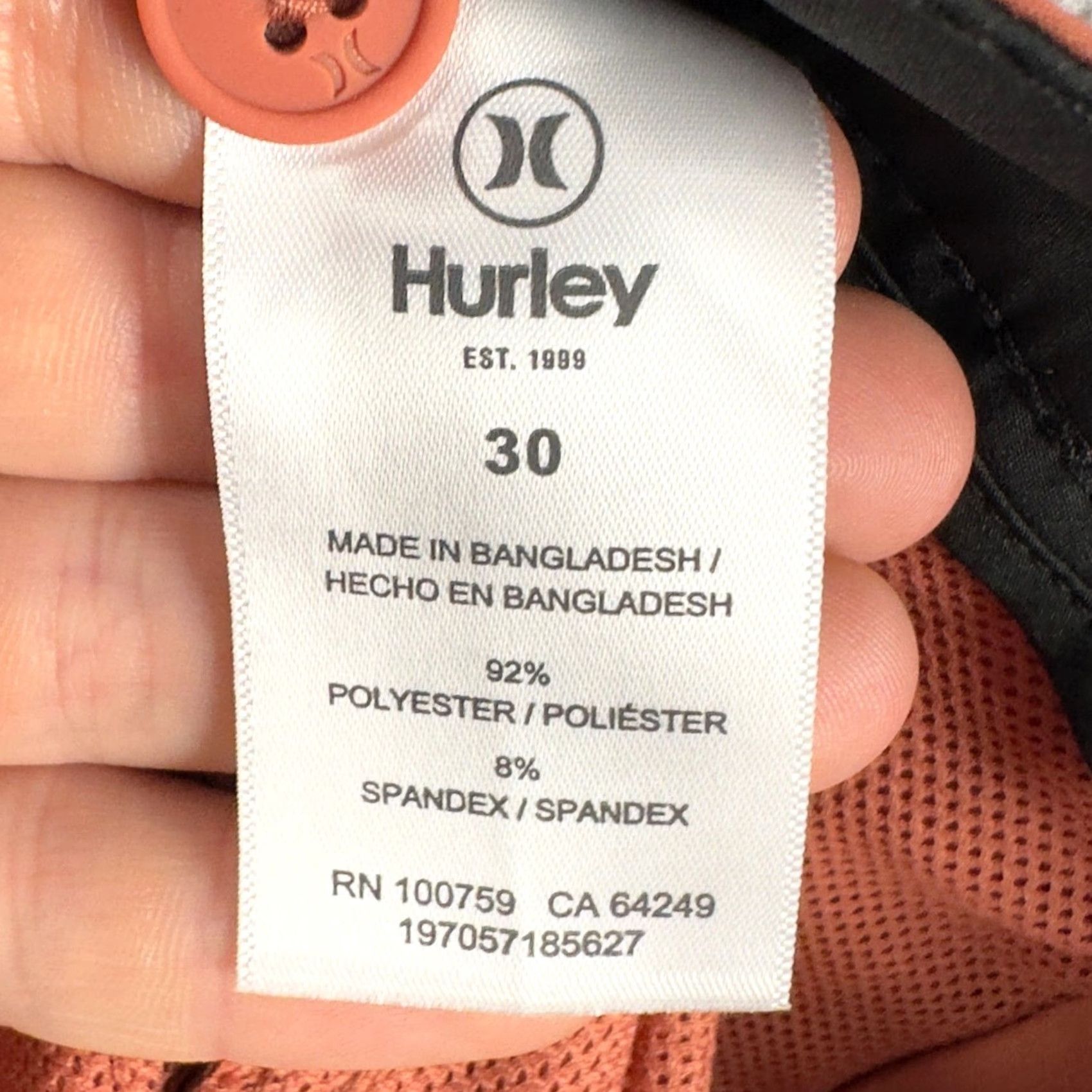 Hurley Hurley Mens All Day Hybrid Shorts 30 Orange Chino Stretch Flat Front Pockets NEW Size US 30 / EU 46 - 4 Thumbnail