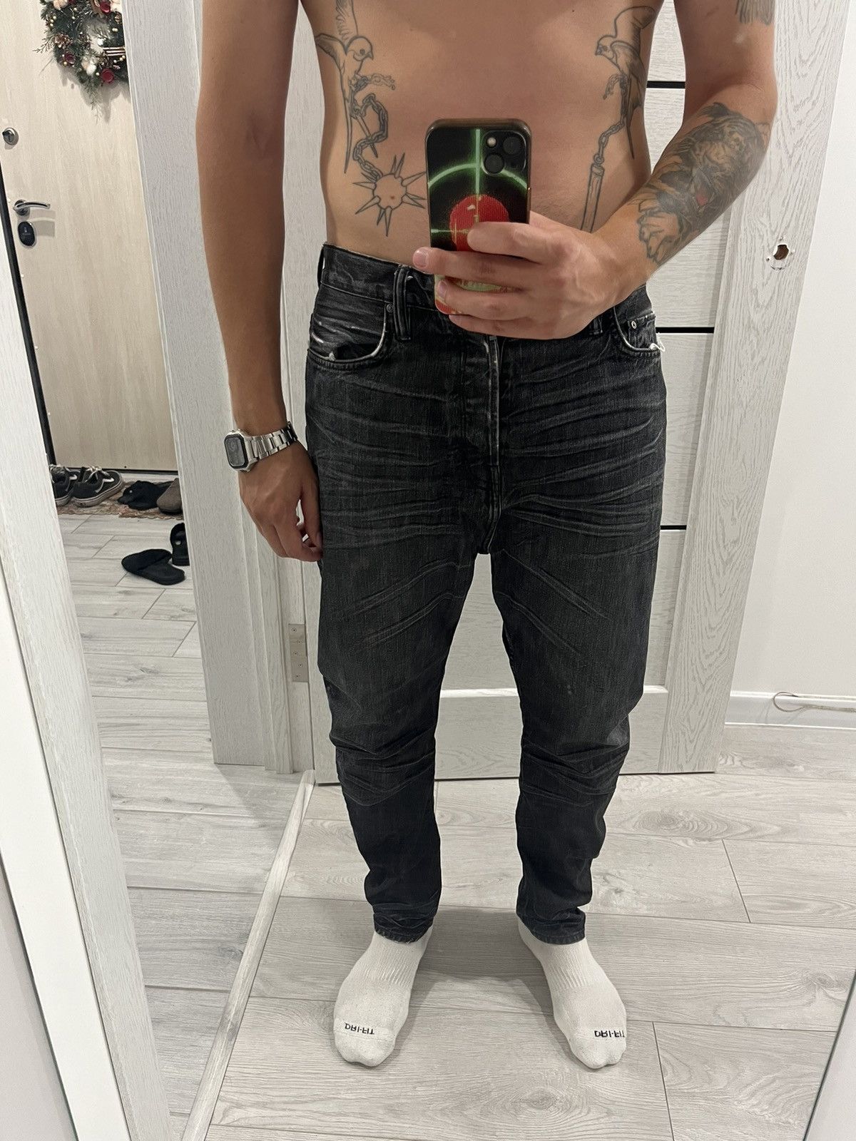 Allsaints Allsaints Black NLS Split Distressed Denim Pants Size US 32 / EU 48 - 2 Thumbnail