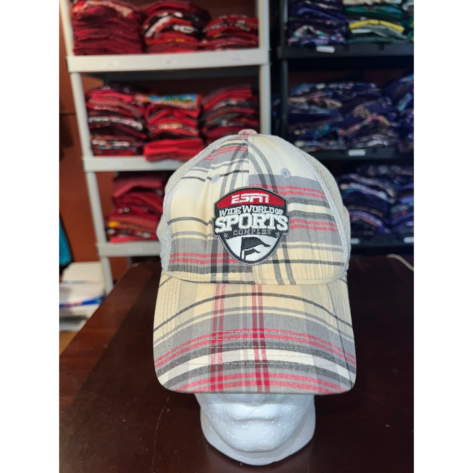 Vintage ESPN Hat Wide World Of Sports Complex Plaid Yellowed Cap Size ONE SIZE - 1 Thumbnail