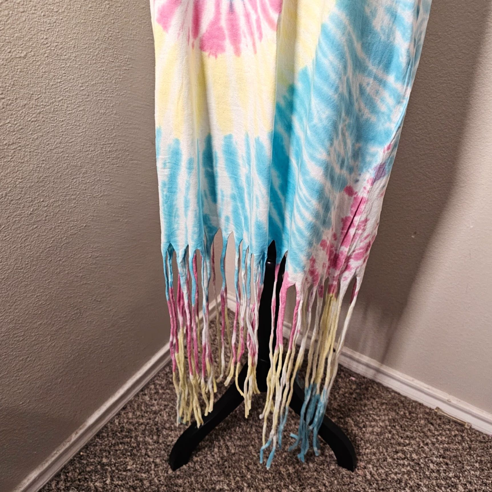 Vintage VINTAGE On Edge Neon Yellow Tie-Dye Tank Dress Size L Fringe Casual Outdoor Womens Size L / US 10 / IT 46 - 2 Thumbnail