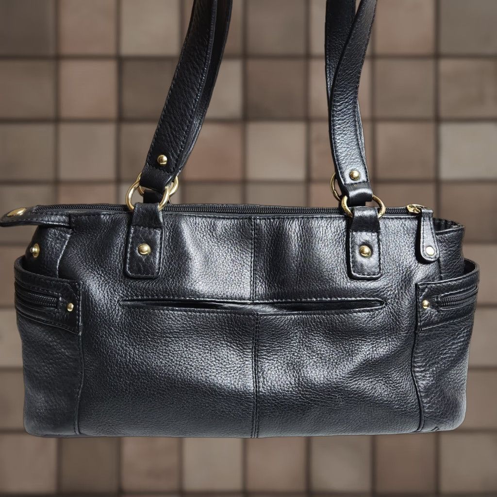 Vintage VINTAGE Pelle Studio Wilsons Black Pebbled Leather Double Handle Shoulder Bag Womens Size ONE SIZE - 1 Thumbnail