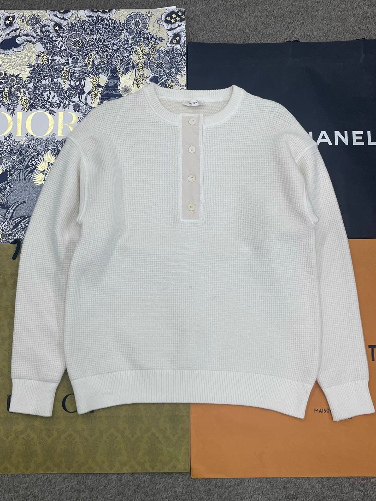 The Row The Row Henley Neck Waffle Knit White Sweater XS Size US XS / EU 42 / 0 - 1 Thumbnail