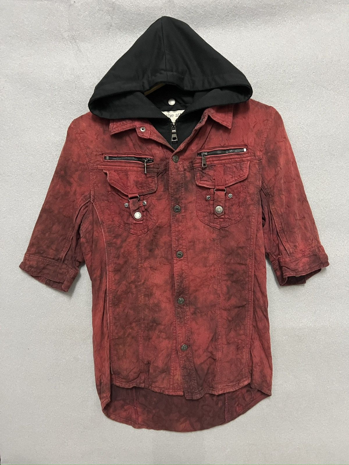 In The Attic 524. In The Attic Distressed Red Hooded Utility Shirt Size M / US 6-8 / IT 42-44 - 1 Thumbnail