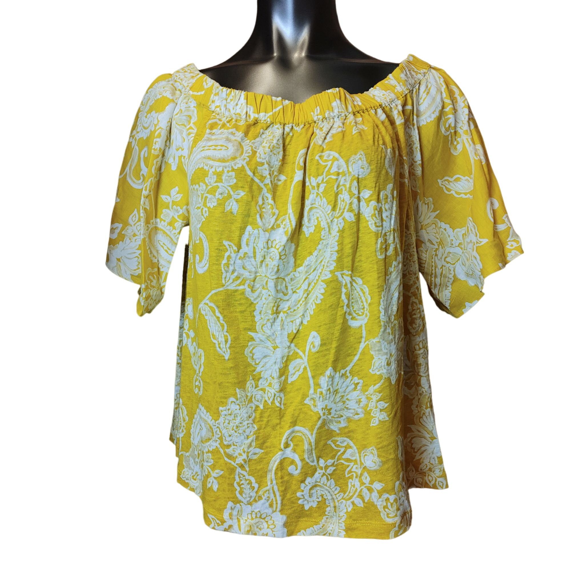 Chicos CHICOS Womens 2/L/12 Yellow Floral Paisley Off Shoulder Line Size L / US 10 / IT 46 - 1 Thumbnail