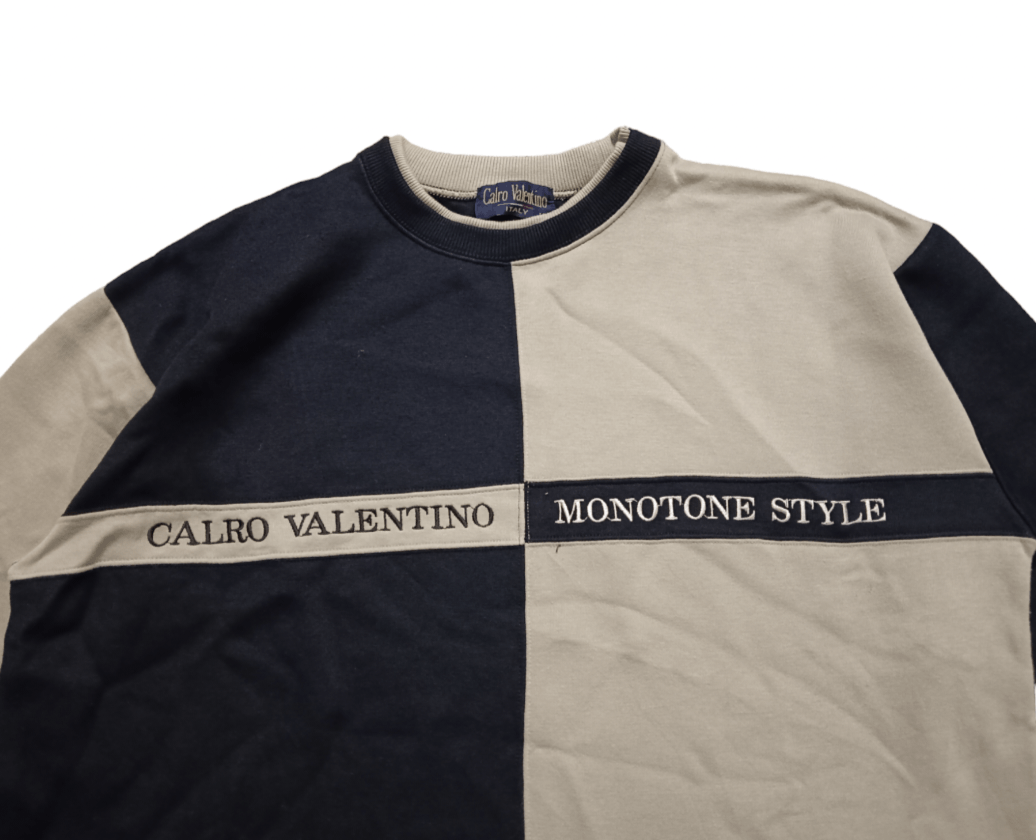 Valentino × Vintage Vintage 2-Tone Carlo Valentino Italy Big Logo Sweatshirt Size US L / EU 52-54 / 3 - 2 Thumbnail