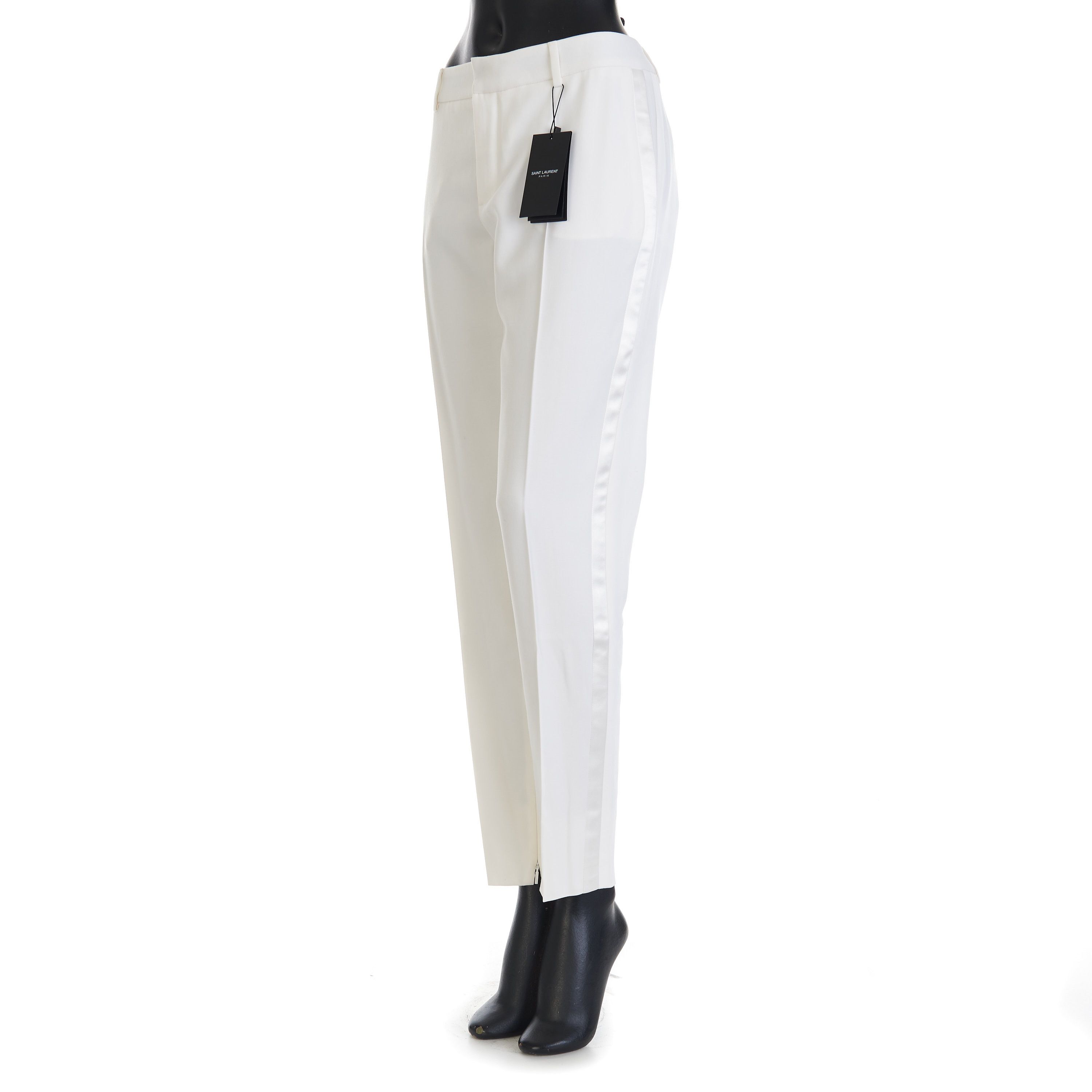 Saint Laurent Paris Tuxedo Pants In Grain De Poudre Wool With Satin Stripe Size 30" / US 8 / IT 44 - 2 Thumbnail