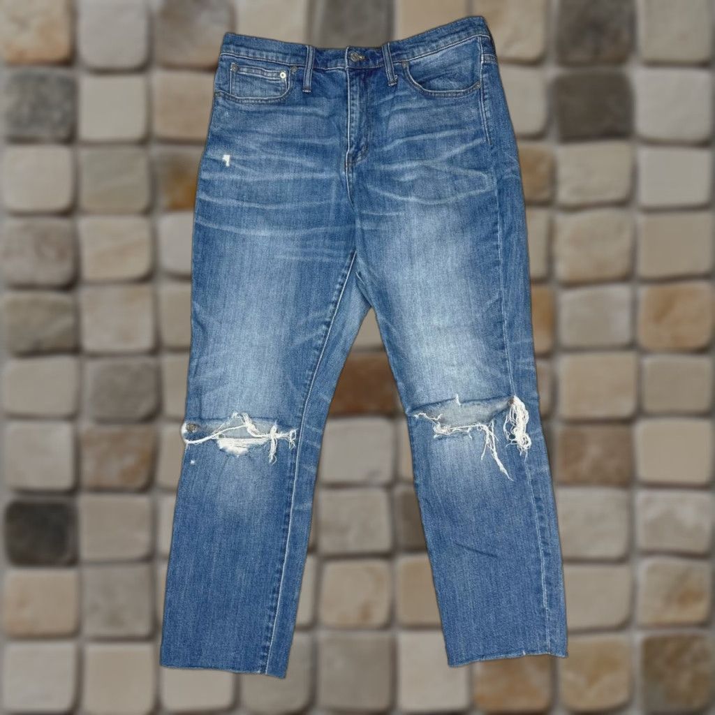 Madewell Madewell Jeans Womens 30 Blue Denim Distressed Slim High Rise Boyjean 5-Pocket City Preppy Jeans Size 30" / US 8 / IT 44 - 1 Thumbnail