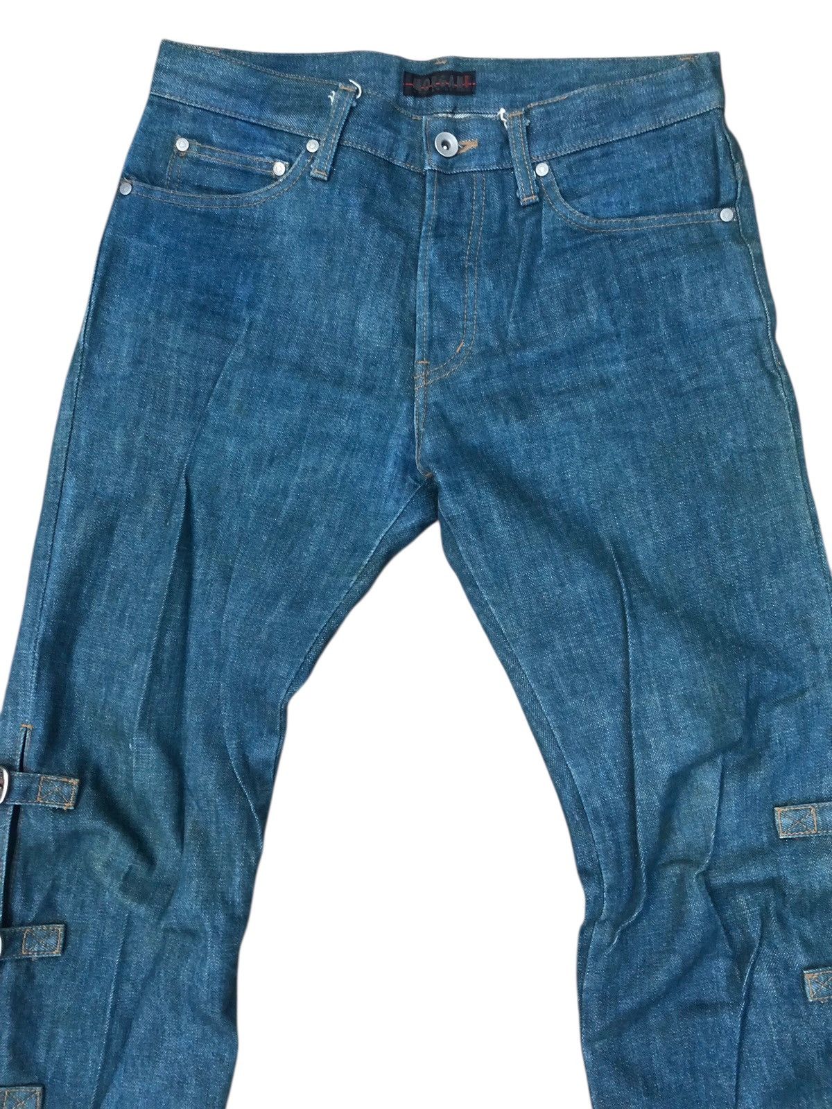 Morgan Homme Flare Bondage MORGAN HOMME Japanese Brand Strap Leg Jeans Size 31" - 3 Thumbnail