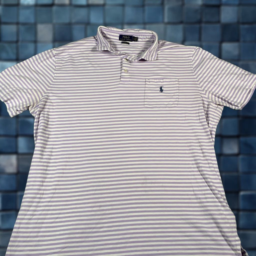 Polo Ralph Lauren Polo Ralph Lauren Polo Shirt Mens Large Purple White Striped Classic Fit Pony Polo Shirt Size US S / EU 44-46 / 1 - 1 Thumbnail