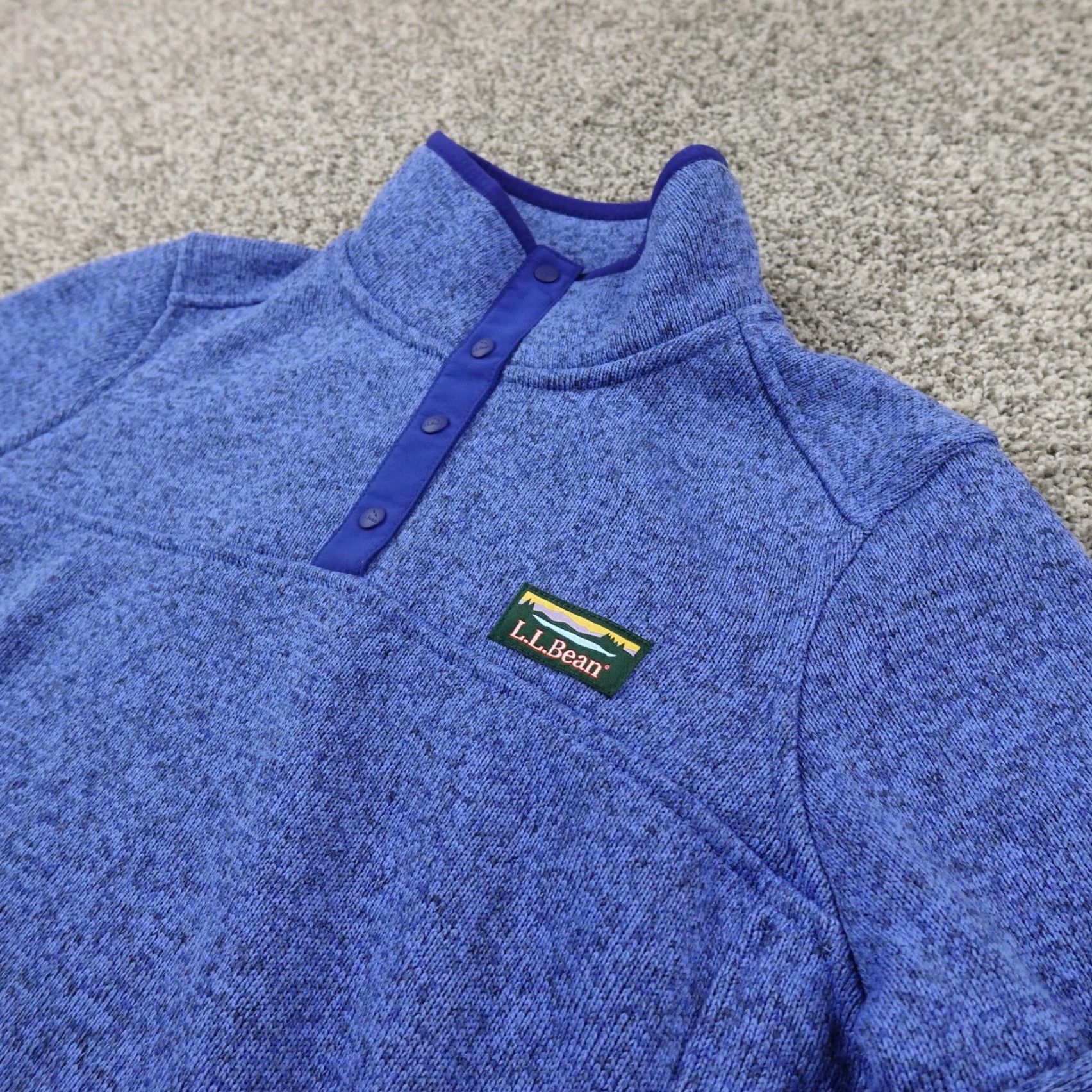 Vintage L.L. Bean Sweater Womens S Blue Katahdin Snap Neck Fleece Pullover Outdoor Hiking Raglan Sleeve Mock Neck Size S / US 4 / IT 40 - 2 Thumbnail