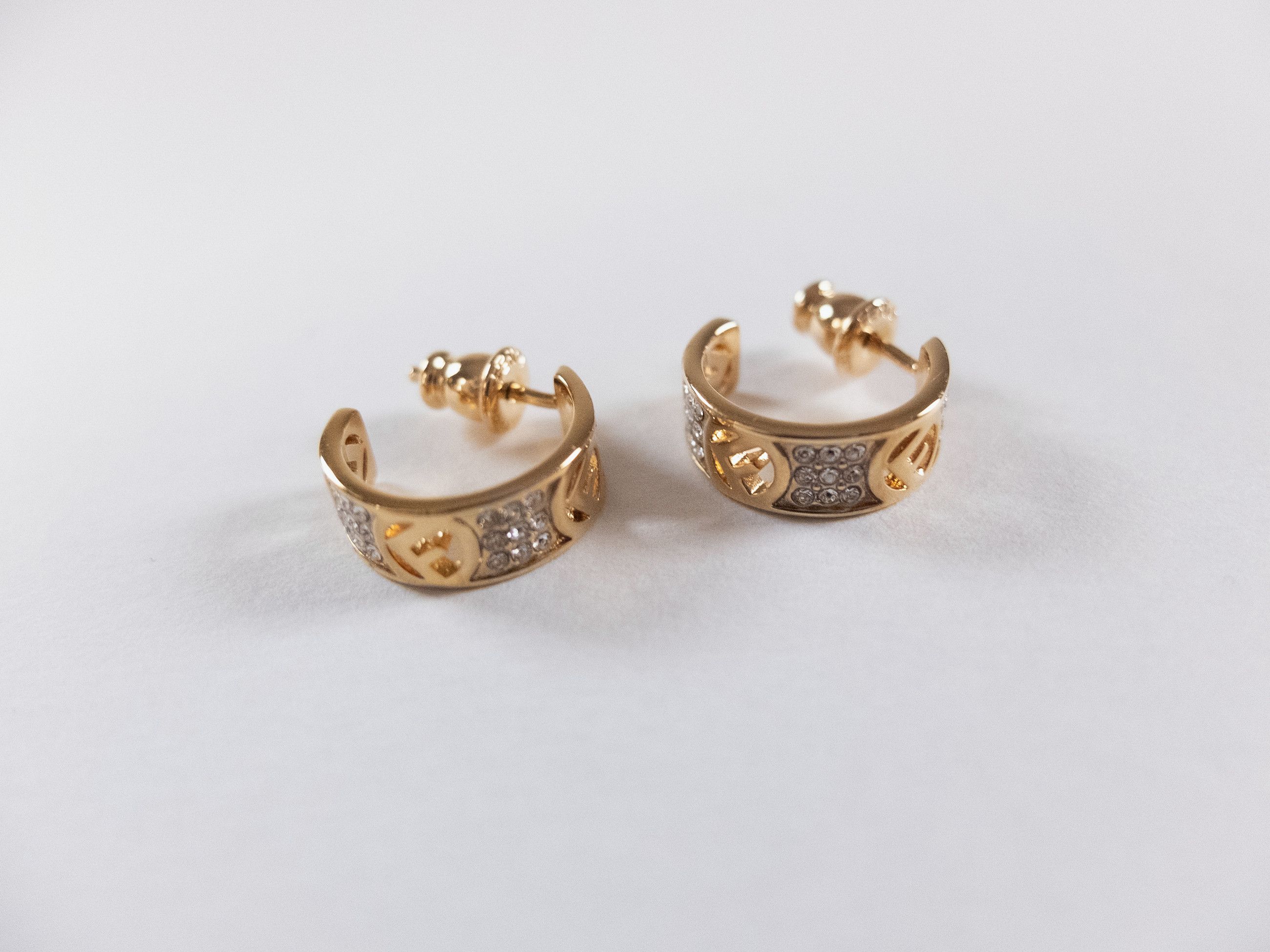 Fendi FENDI F logo metal gold tone earrings with crystals Size ONE SIZE - 2 Thumbnail