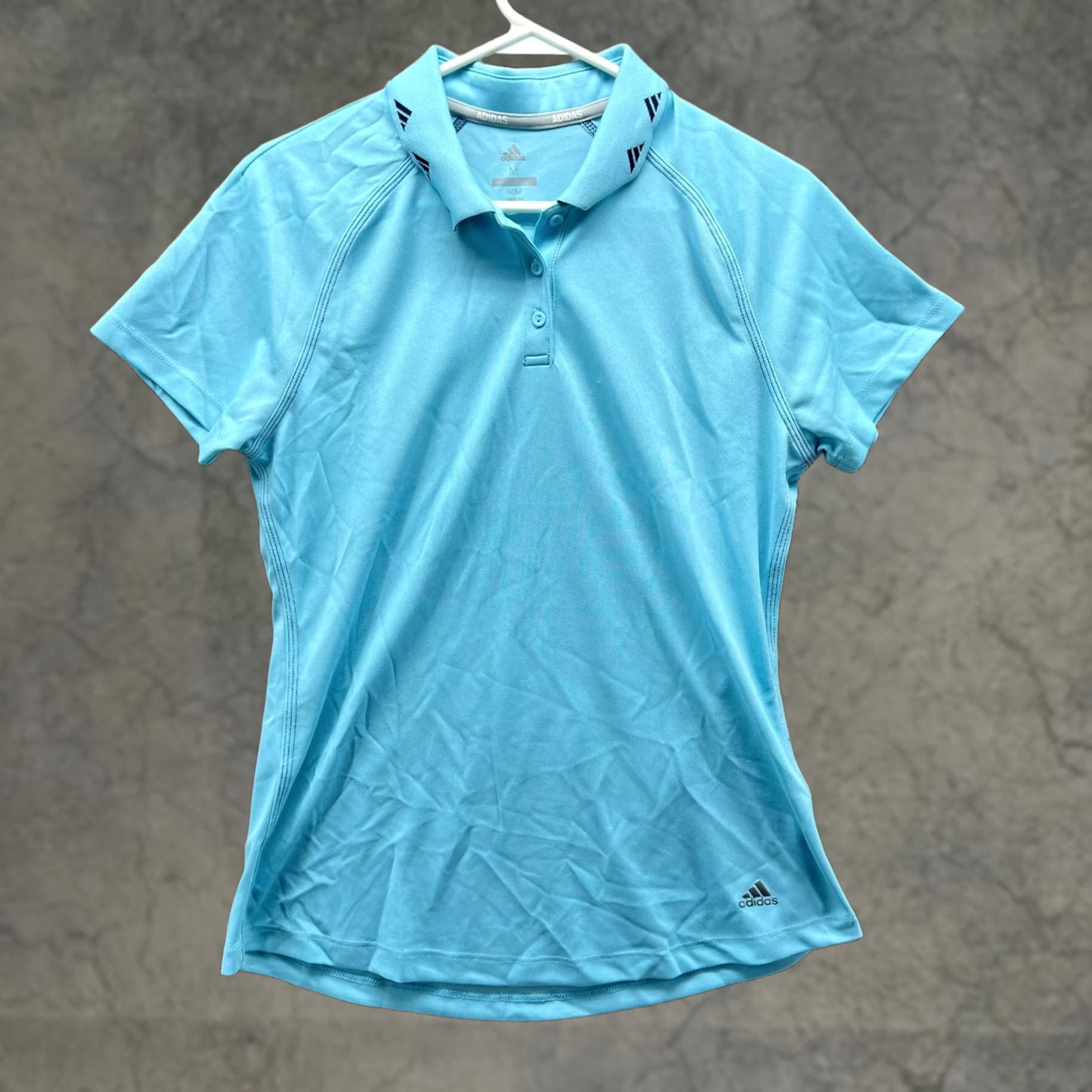 Adidas Adidas Polo Shirt Womens M Blue Swoosh Stretch Short Sleeve Collared Knit Polyester Casual Golf Tennis Size M / US 6-8 / IT 42-44 - 1 Thumbnail