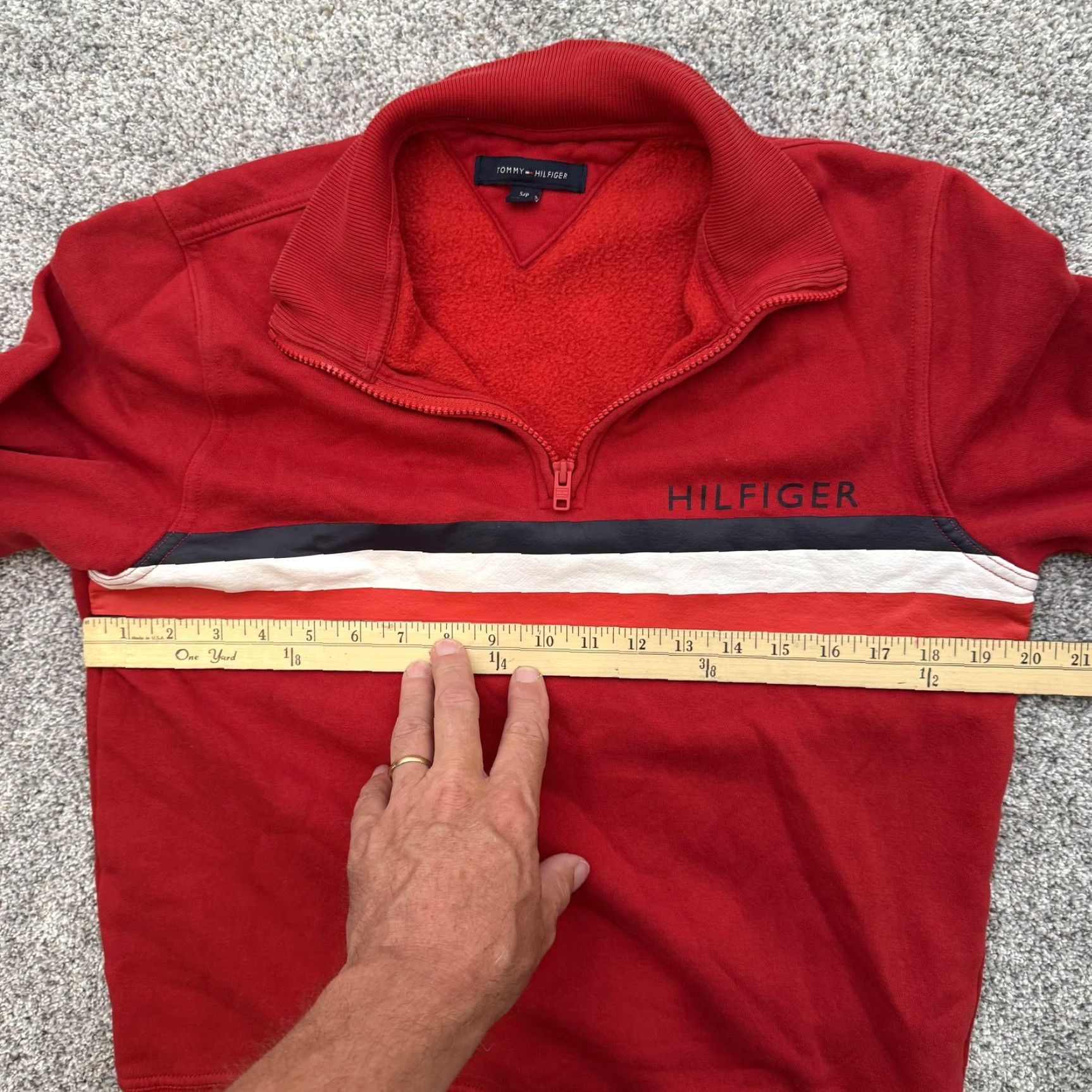Tommy Hilfiger VINTAGE Tommy Hilfiger 1/4 Zip Sweatshirt Striped Red Navy White Small Mens Pullover Cotton Polyester Fleece 70s Preppy Golf Academia Size US S / EU 44-46 / 1 - 3 Thumbnail