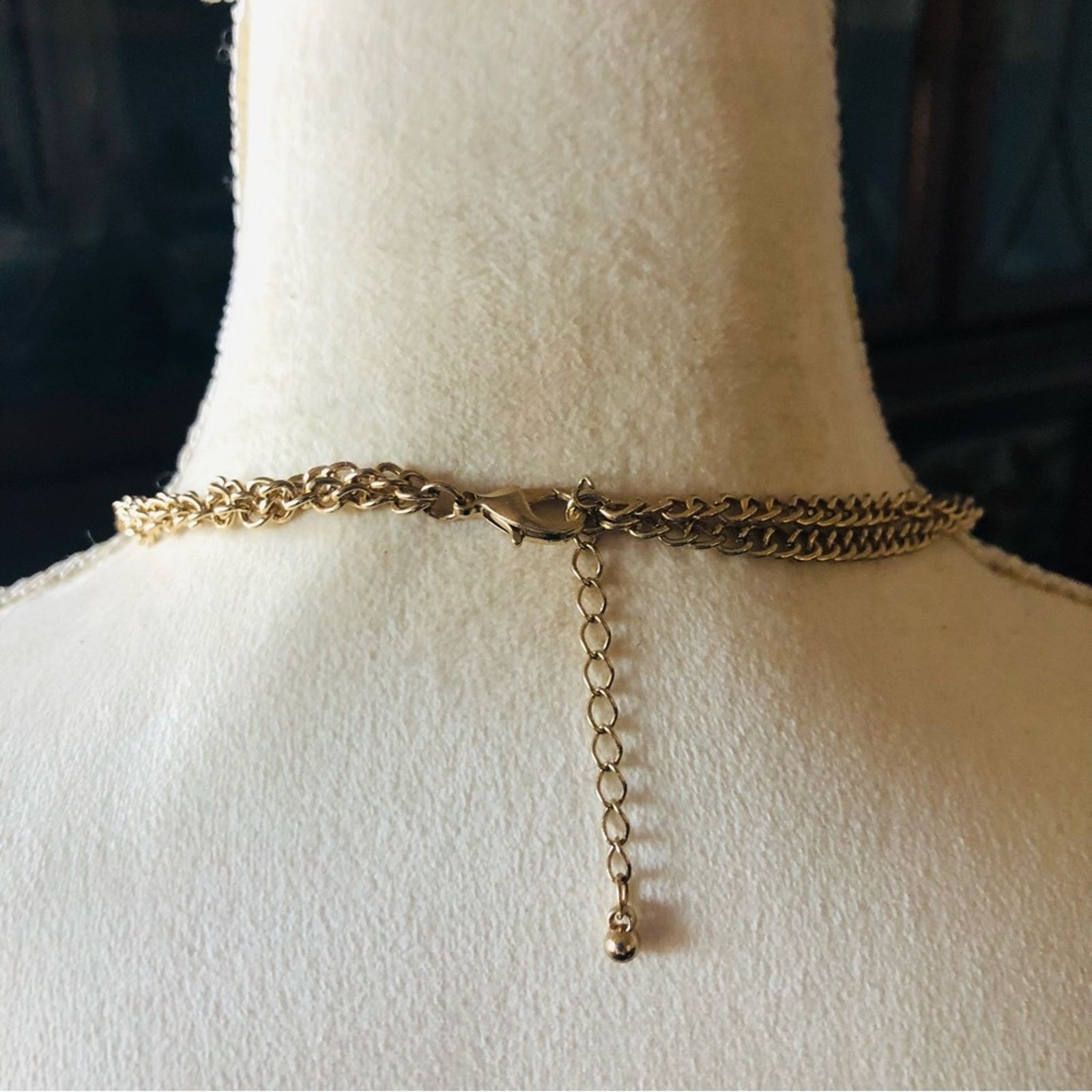 Jewelry Double strand gold chain clear rhinestone necklace Size ONE SIZE - 7 Thumbnail