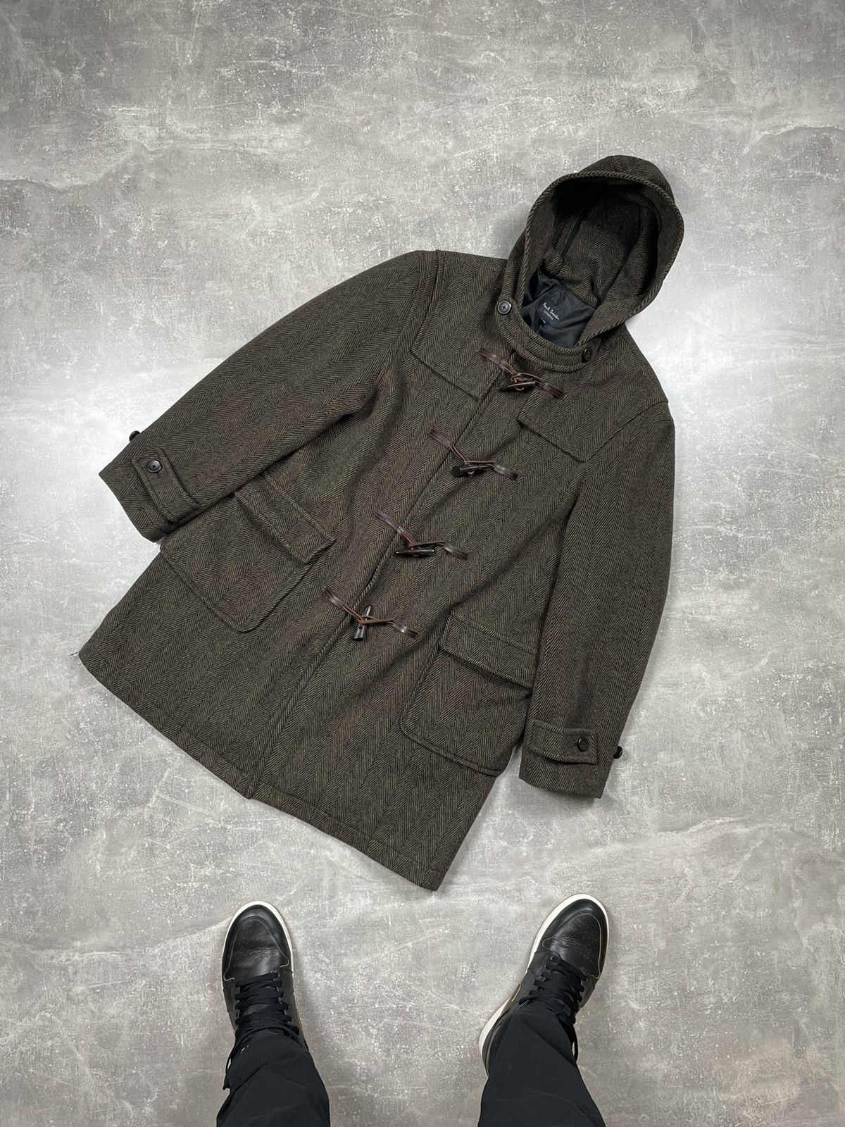 Paul Smith Paul Smith Brown Wool Herringbone Pattern Duffles Coat Size US XL / EU 56 / 4 - 1 Thumbnail