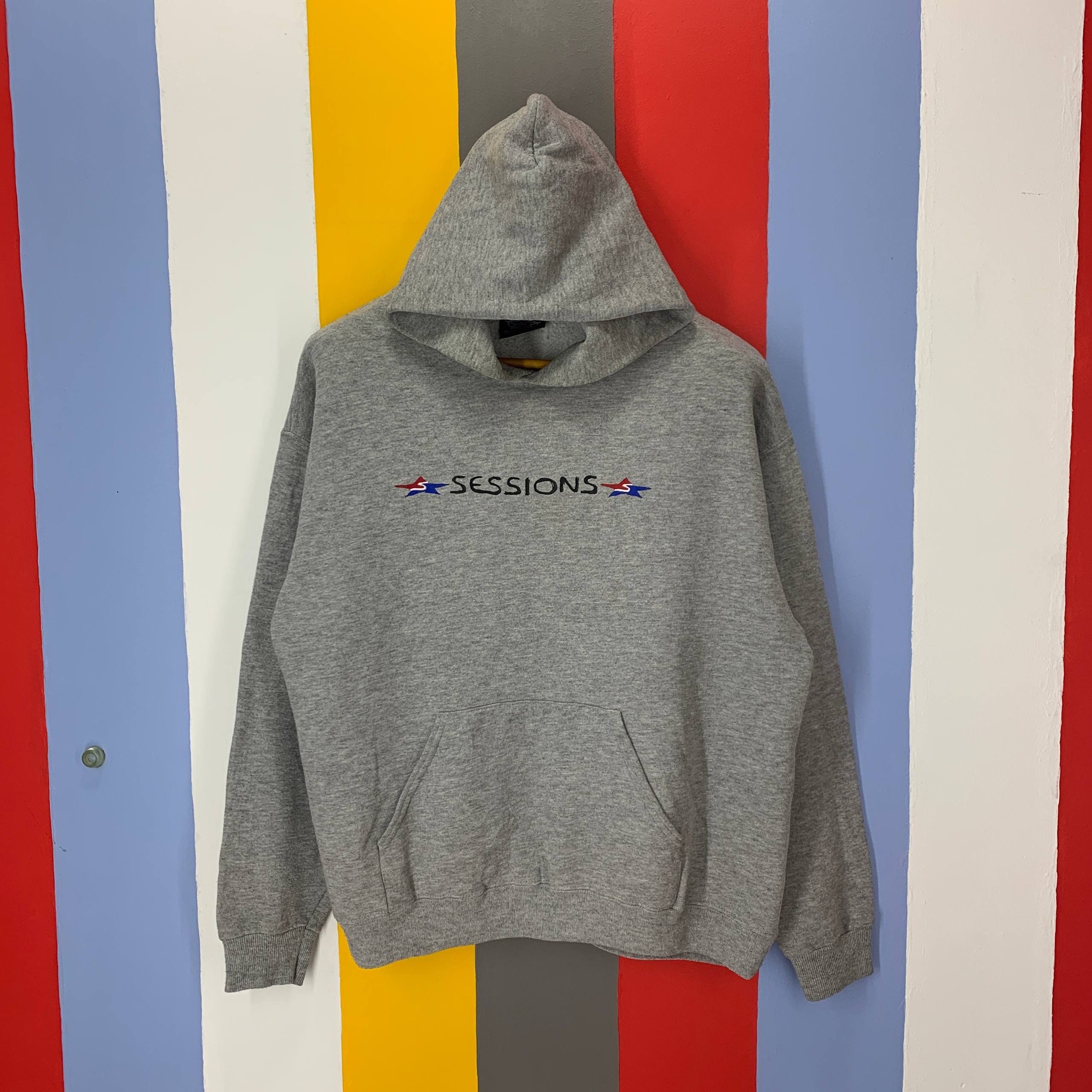 90s Vintage SESSIONS Snowboarding Hoodie Pullover #2568/U