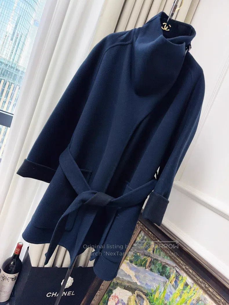 Hermes Hermes Black and Navy Blue Double-Faced Cashmere Coat with Size S / US 4 / IT 40 - 1 Thumbnail