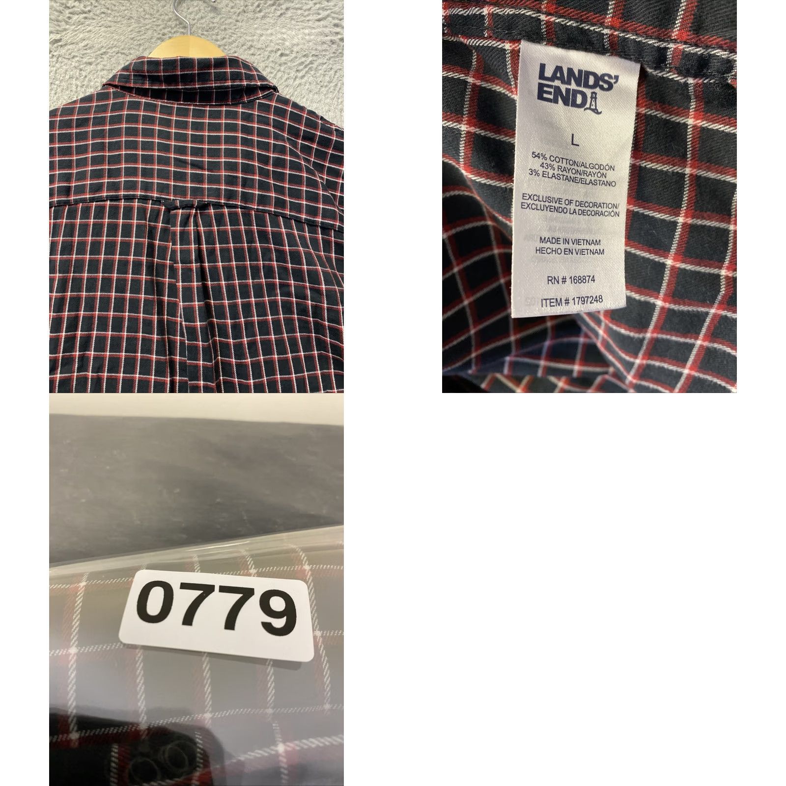Lands' End Lands' End Button-Up Shirt Men L Blue Red Check Long Sleeve Cotton Poplin Casual Size US L / EU 52-54 / 3 - 8 Thumbnail