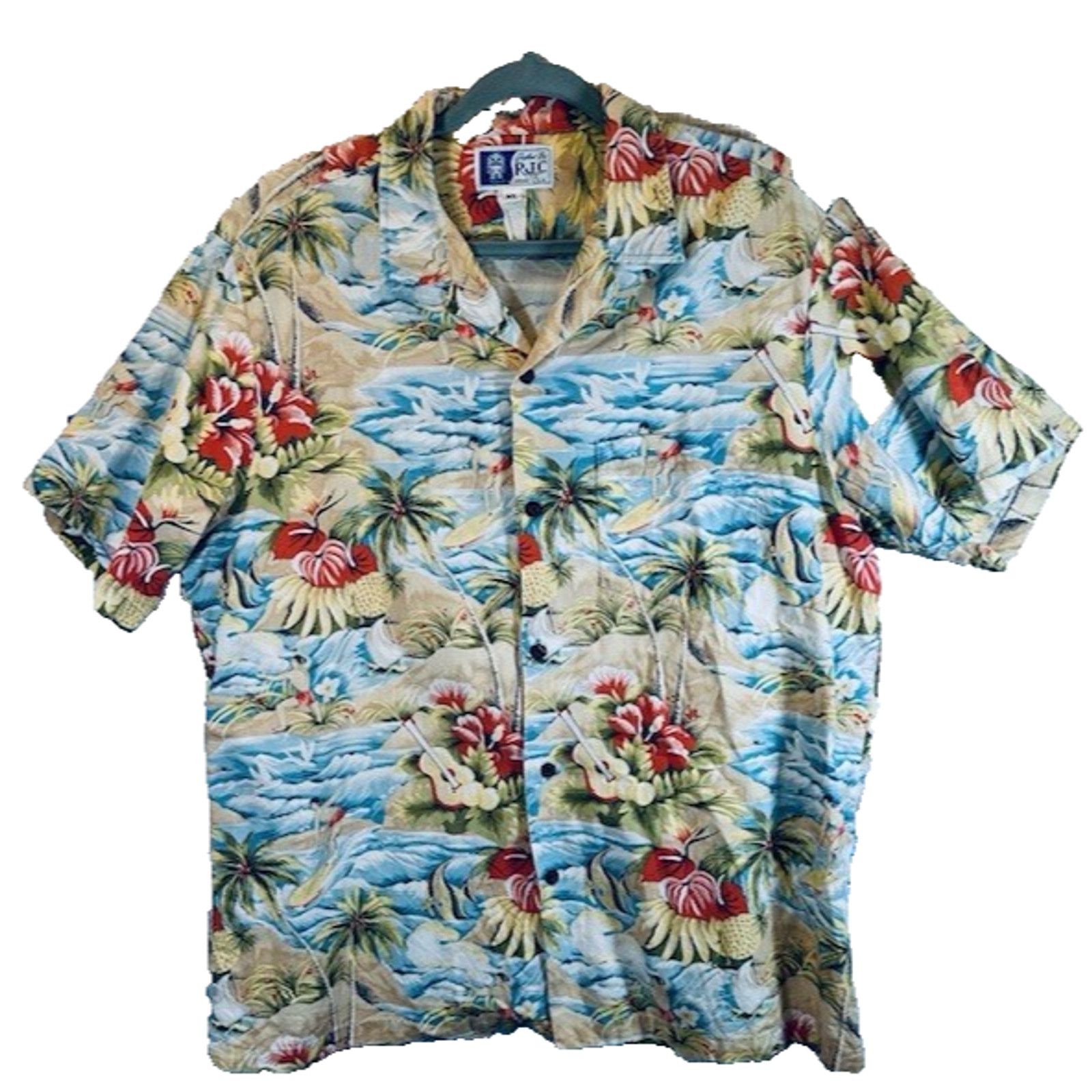 Other RJC Ltd Hawaiian Shirt Large Surfing Palms Hibiscus USA VTG Size US XL / EU 56 / 4 - 1 Thumbnail