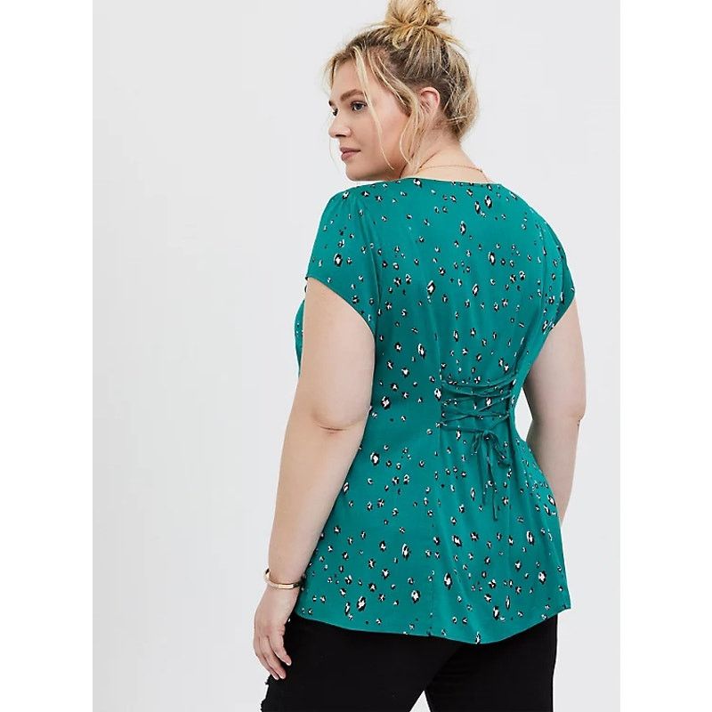 Other Torrid Emerald Green Challis Leopard Button & Corset Back 2 Size XXL / US 16-18 / IT 52-54 - 3 Thumbnail