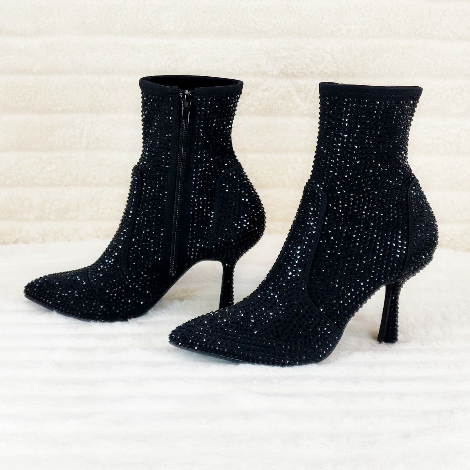 Other Stunning Black Stretch Rhinestone Ankle Boots 3.5" Heels New Size US 7 / IT 37 - 5 Thumbnail