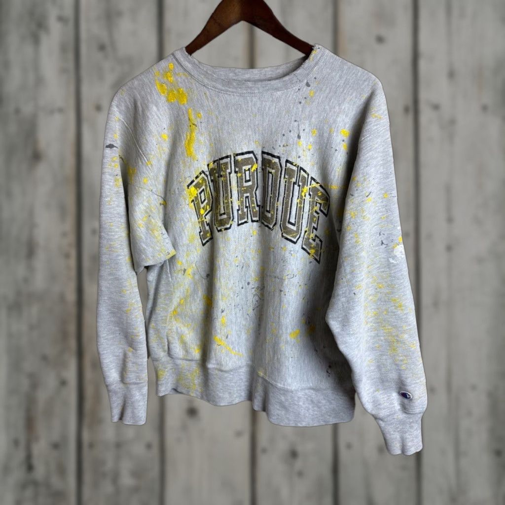 VINTAGE Champion Purdue University Mens Gray Reversible Sweatshirt