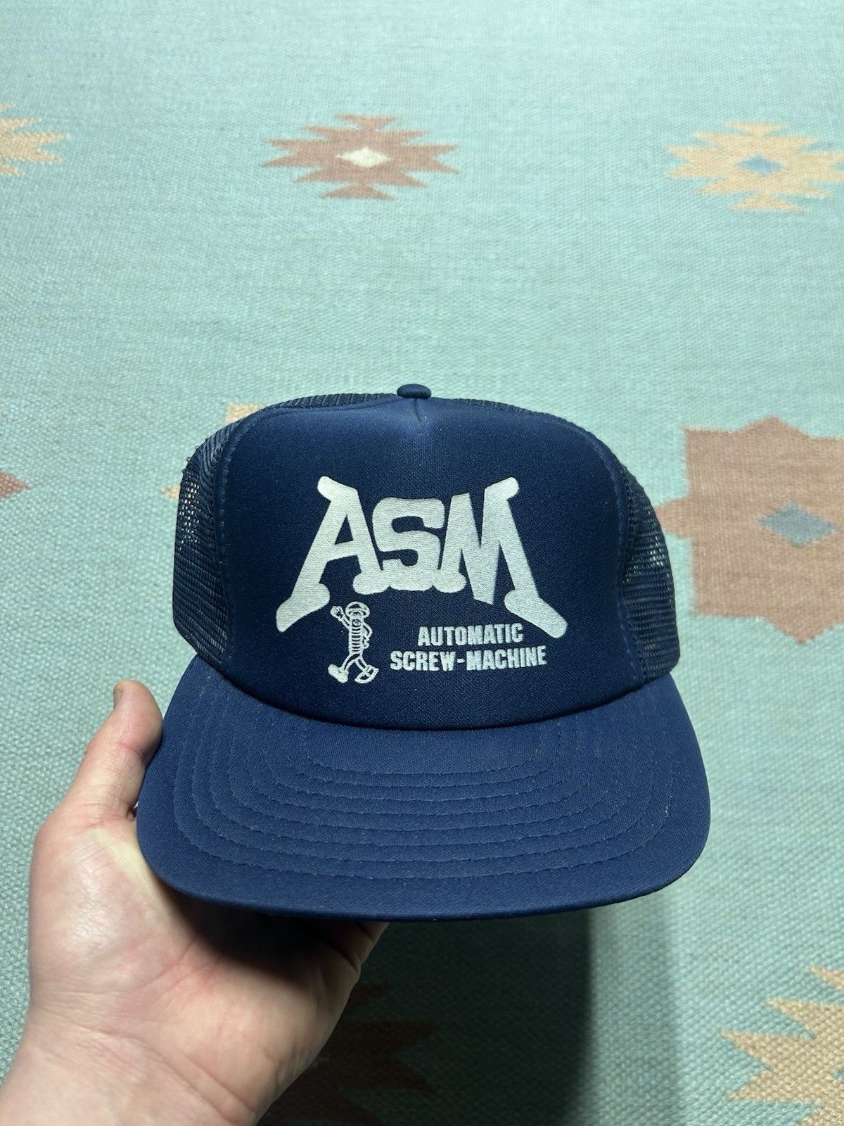 Vintage Vtg trucker hat mesh automatic screw machine ASM blue snap Size ONE SIZE - 2 Thumbnail