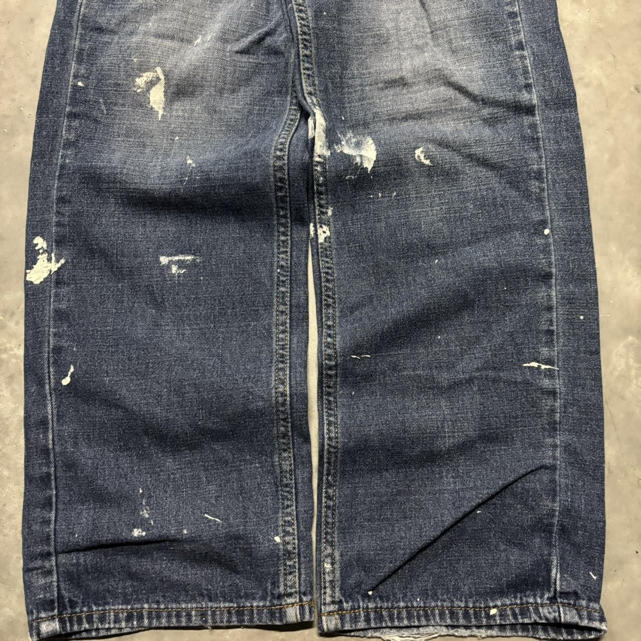 Japanese Brand × Vintage Crazy Vintage Y2K/2000s Grunge Dark Wash Paint Splatter Denim Jeans! Size US 32 / EU 48 - 6 Thumbnail