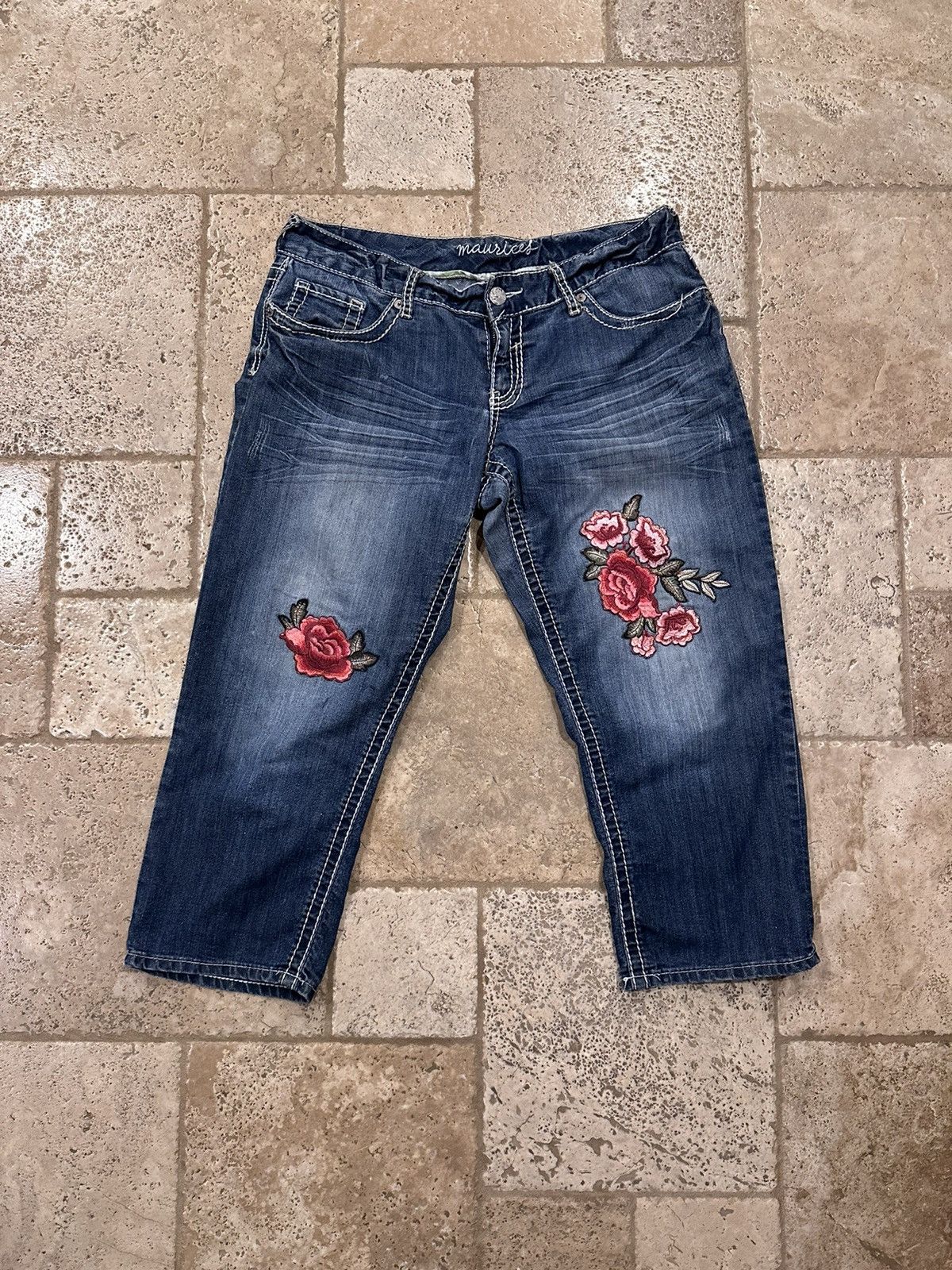 Vintage Maurices Bethaniestyle Rose Patch Dark Blue Denim Jeans Size 36" / US 14 / IT 50 - 1 Thumbnail