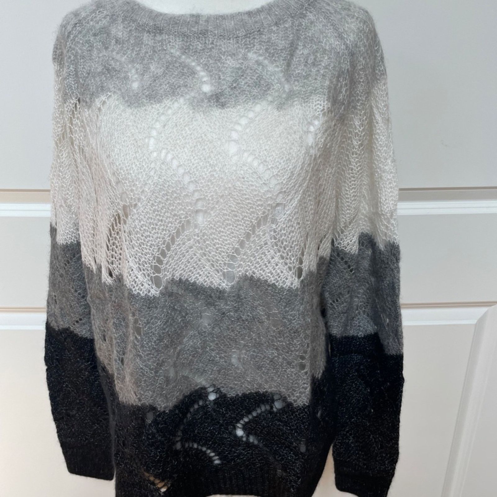 Autumn Cashmere Striped Wave Stitch Cashmere/Silk Sweater - AUTUMN CASHMERE Size L / US 10 / IT 46 - 5 Thumbnail