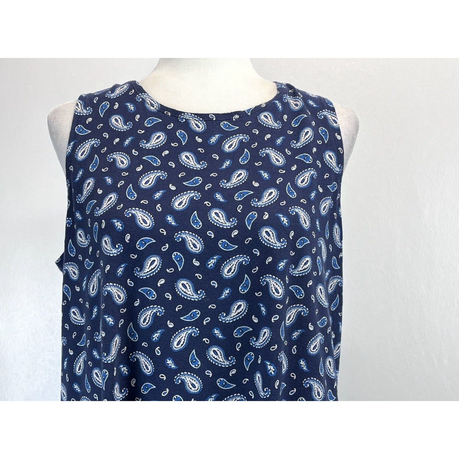 Lands' End Lands’ End Sleeveless Midi Dress M Paisley Blue 100% Cotton Double Side Slits Womens Size M / US 6-8 / IT 42-44 - 5 Thumbnail