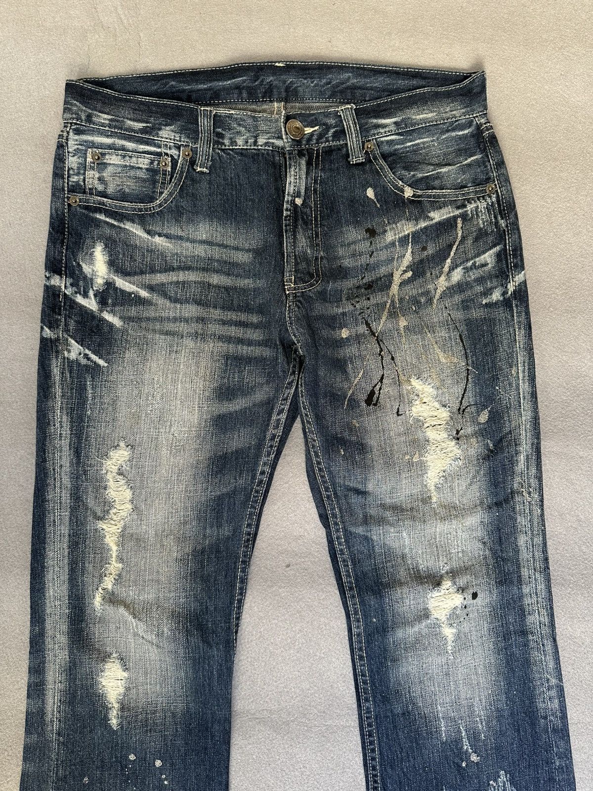 Japanese Brand FLARE Unbranded Splatter Distressed Denim Size US 33 - 4 Thumbnail