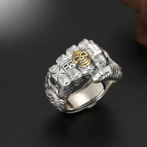 Japanese Brand 925 Silver Plated Adjustable Fist Skull Ring for Men Women Size ONE SIZE - 4 Thumbnail