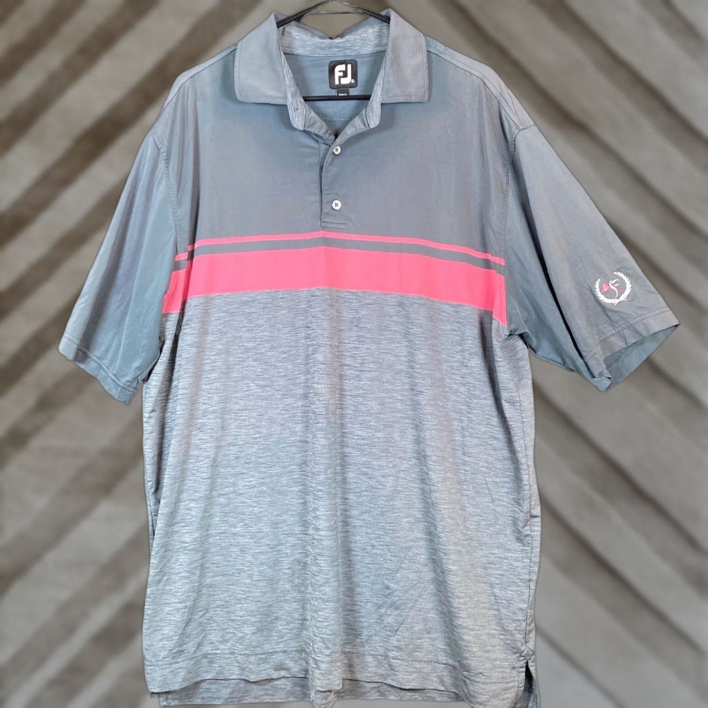 Footjoy FootJoy Mens Polo Shirt Gray Pink Stripe Short Sleeve Collared XL Athletic Golf Casual Workwear Size US XL / EU 56 / 4 - 1 Thumbnail