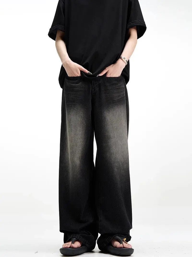 Japanese Brand Vintage High Street Black Straight Leg Wide Jeans Size US 34 / EU 50 - 5 Thumbnail