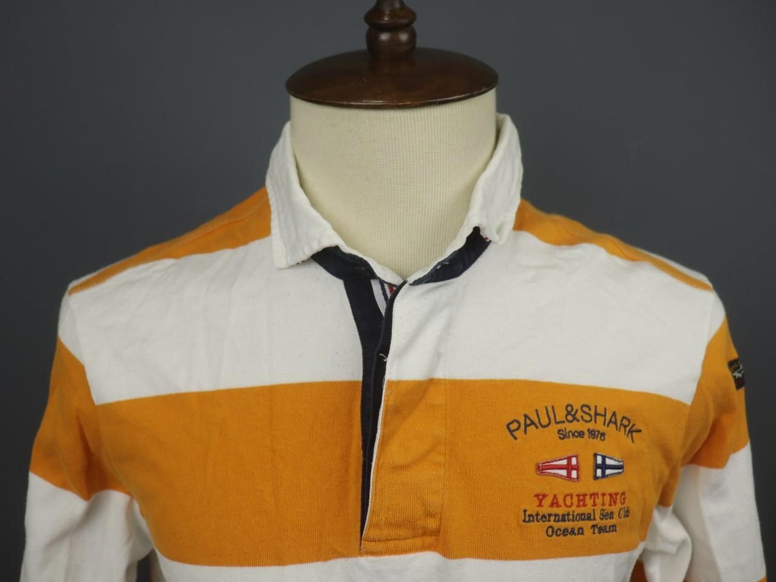 Paul & Shark Paul & Shark White Yellow Striped Collared Polo Shirt Size L Size US L / EU 52-54 / 3 - 12 Thumbnail