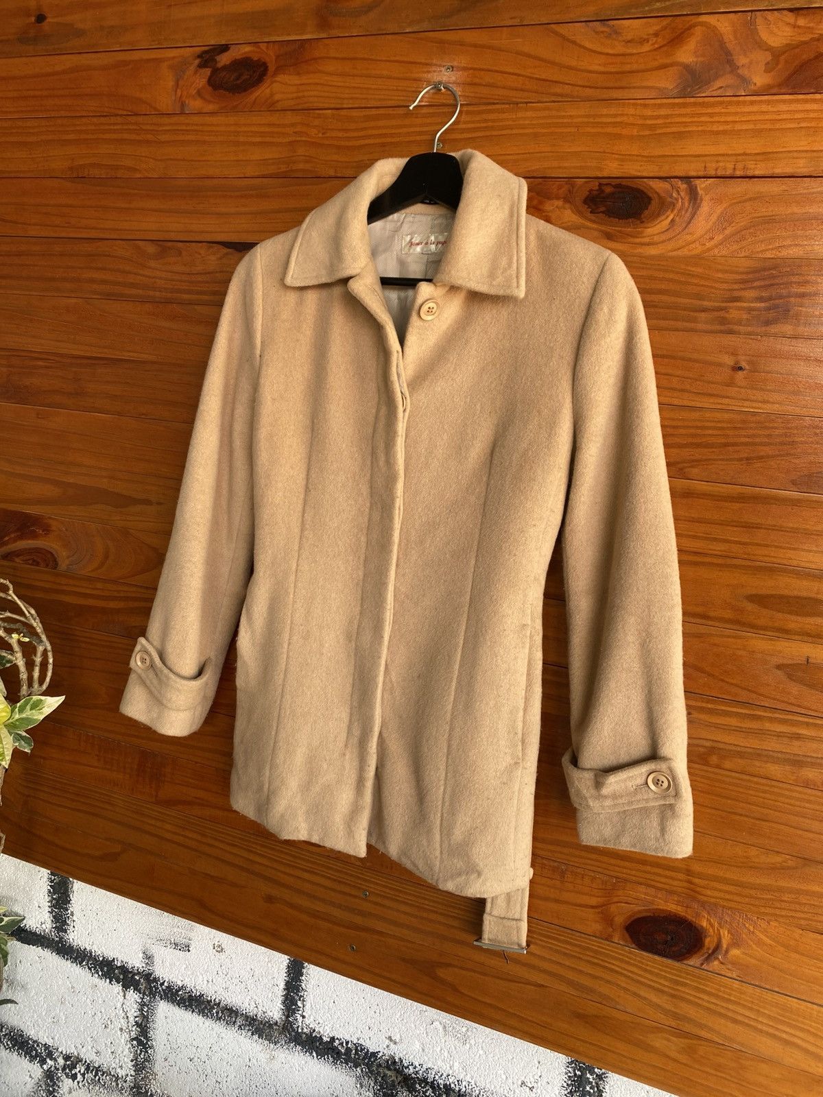 Japanese Brand Jouer à la Pupe Beige Wool Coat – Classic Belted Short Coat Size S / US 4 / IT 40 - 4 Thumbnail