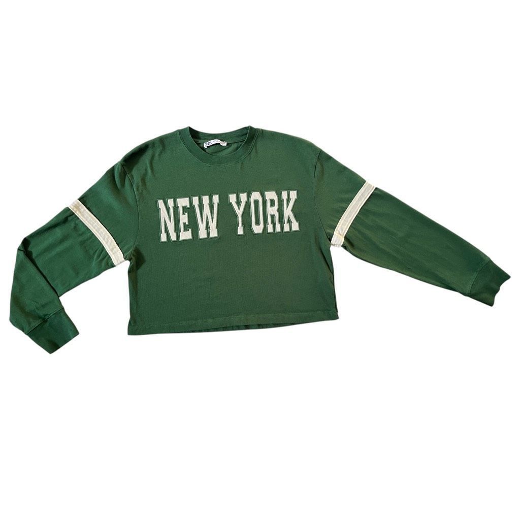 Zara ZARA New York Green Cropped Long Sleeve Top Size S / US 4 / IT 40 - 3 Thumbnail