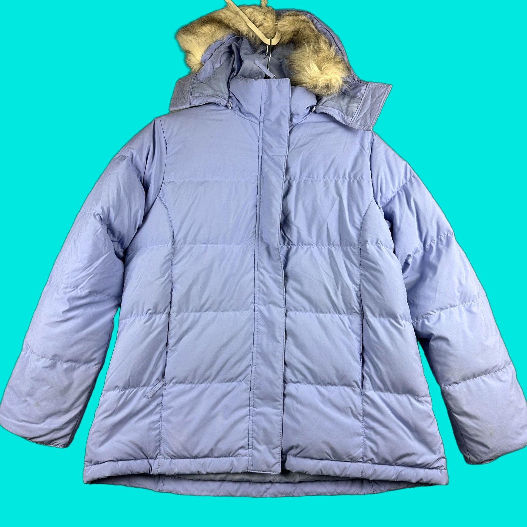 Vintage L.L. Bean Jacket Womens Medium Purple Down Puffer Hooded Fur Trim Zip Front Full Zip Pockets Quilted Size M / US 6-8 / IT 42-44 - 1 Thumbnail