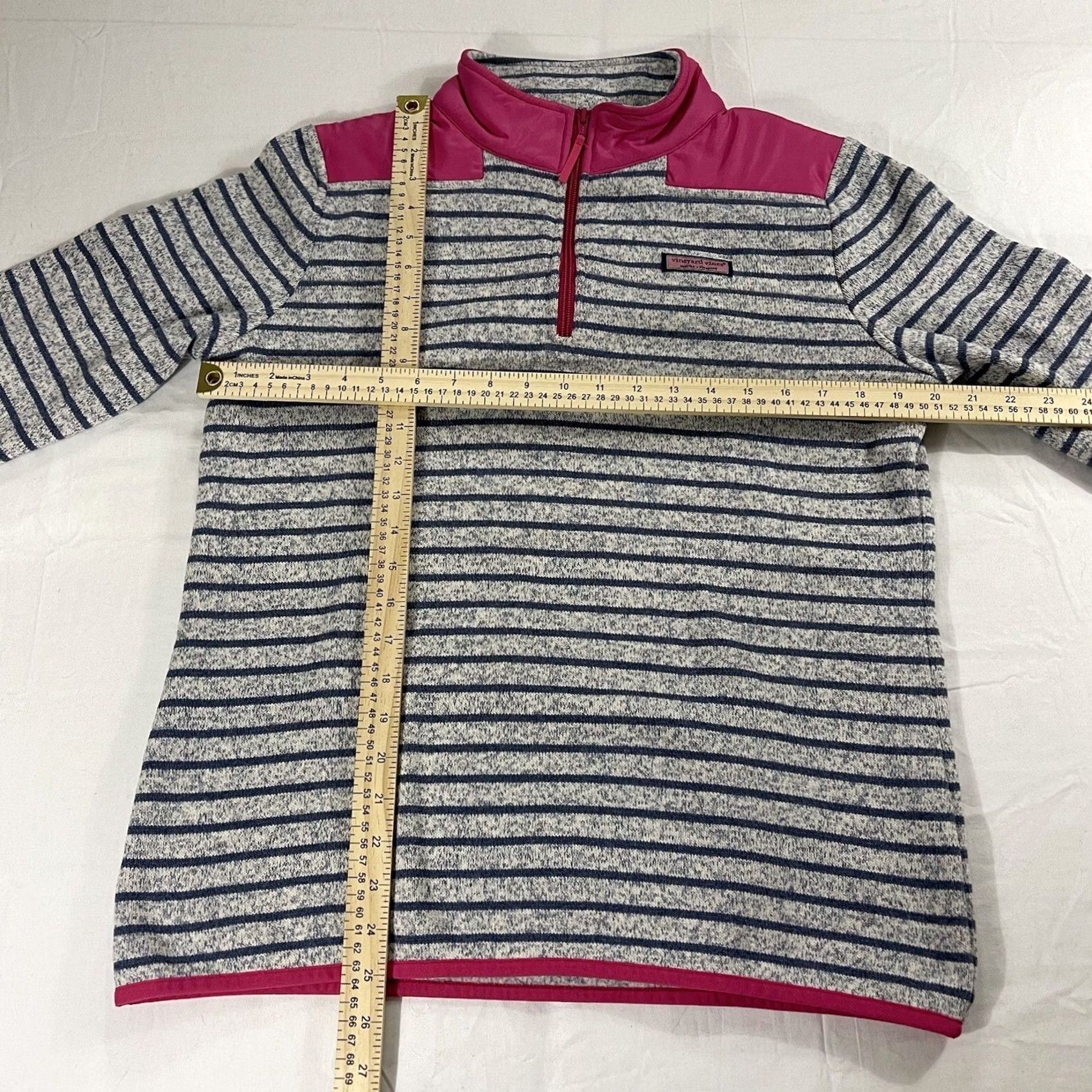 Vineyard Vines Vineyard Vines Women's M 1/4 Zip Sweater Logo Gray Stripes Mock Neck Pullover NY? Actually. Size M / US 6-8 / IT 42-44 - 3 Thumbnail