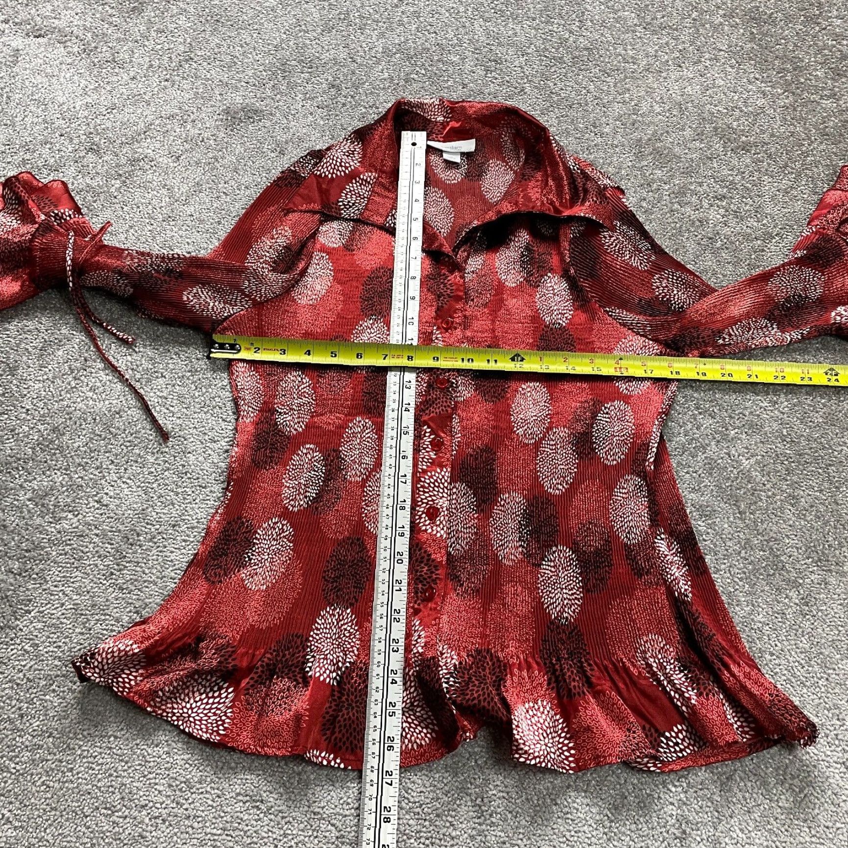 Vintage Dressbarn Dress Womens XL Red Patterned Ruffles Bell Sleeve Button Down Shirt Geometric Polyester Size XL / US 12-14 / IT 48-50 - 7 Thumbnail