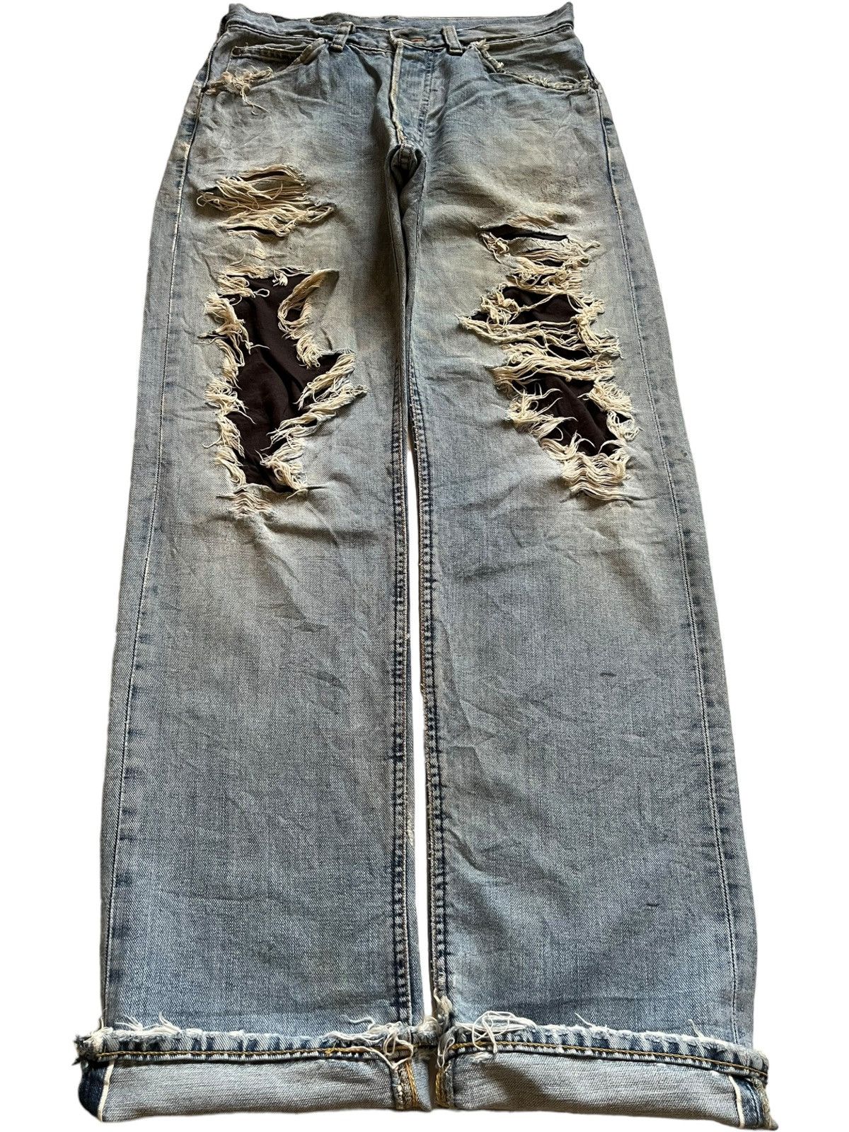 Japanese Brand × Lee Vintage Lee Japanese Selvedge Blue Wash Distress Baggy Jeans Size US 31 - 1 Thumbnail