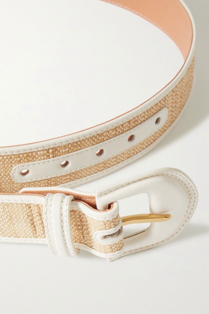 Zimmermann Zimmermann postcard leather trimmed woven raffia waist belt Size ONE SIZE - 4 Thumbnail