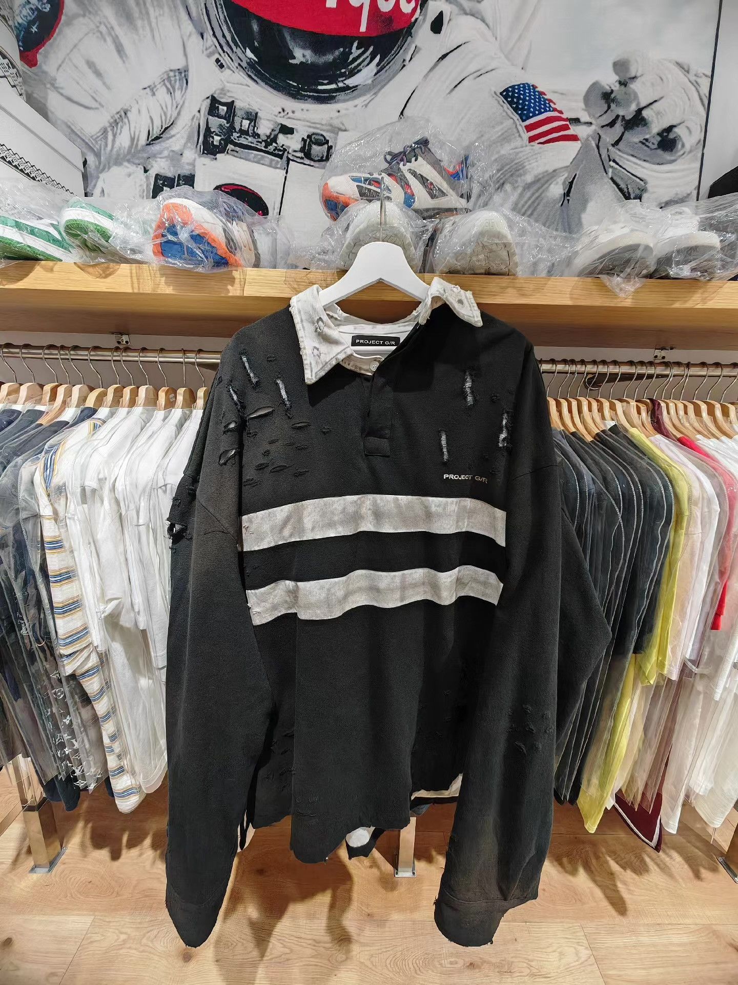 GRAILZ Grailz Project GR Distressed Mud-DyedStripedPolo Hoodie Q15 Size US S / EU 44-46 / 1 - 1 Thumbnail