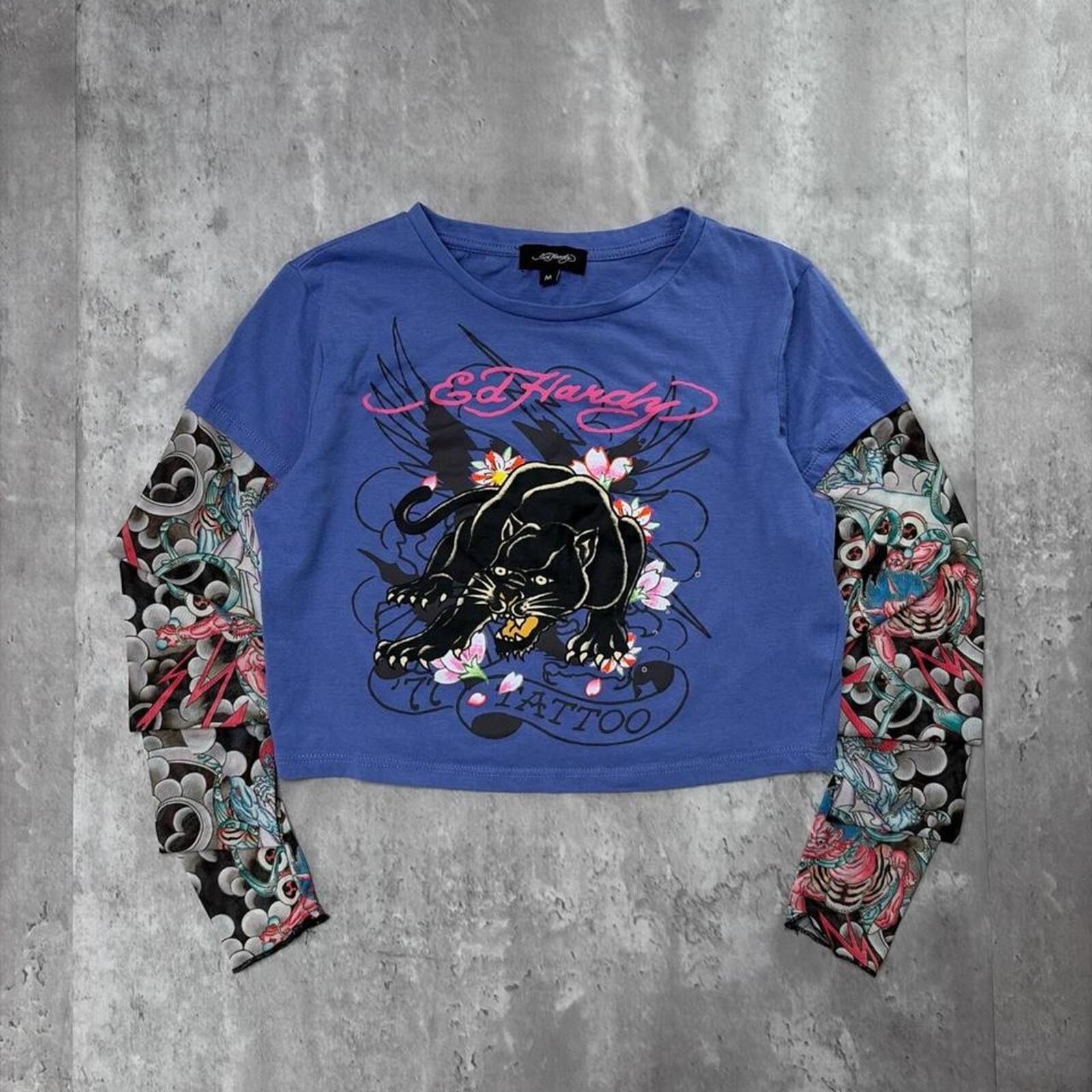 Ed Hardy Y2K Ed Hardy Grunge Gothic Long Sleeve Cropped T-Shirt Size M / US 6-8 / IT 42-44 - 1 Thumbnail