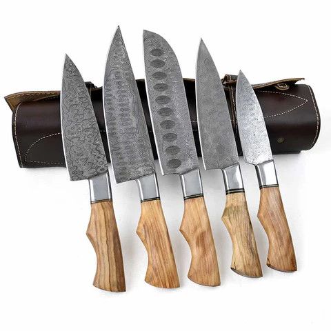 Other Kitchen Knife Set of 5 with Olive-Wood & Brass Handles Size ONE SIZE - 5 Thumbnail