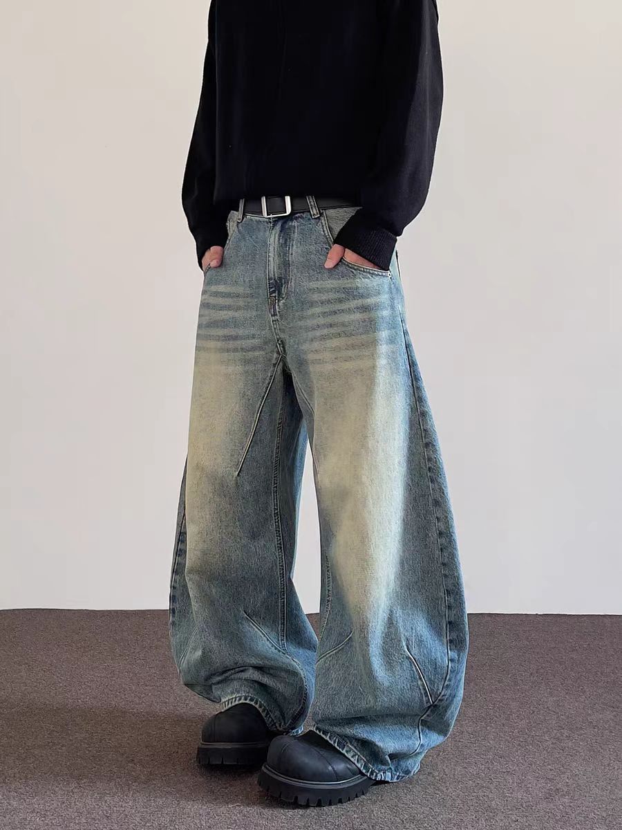 Japanese Brand × Jean Retro washed curved knife baggy casual jeans Size US 33 - 1 Thumbnail