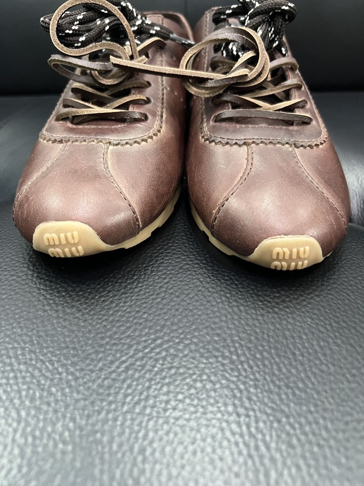 Miu Miu Miu Miu SS26 Plume Distressed Leather Sneakers Size US 6.5 / IT 36.5 - 9 Thumbnail
