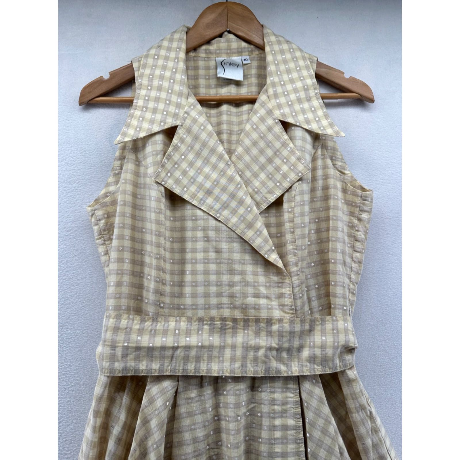 Vintage Finley Dress Women's Size 10 Yellow Plaid Collared Sleeveless Belted Fit & Flare Womens Size L / US 10 / IT 46 - 3 Thumbnail