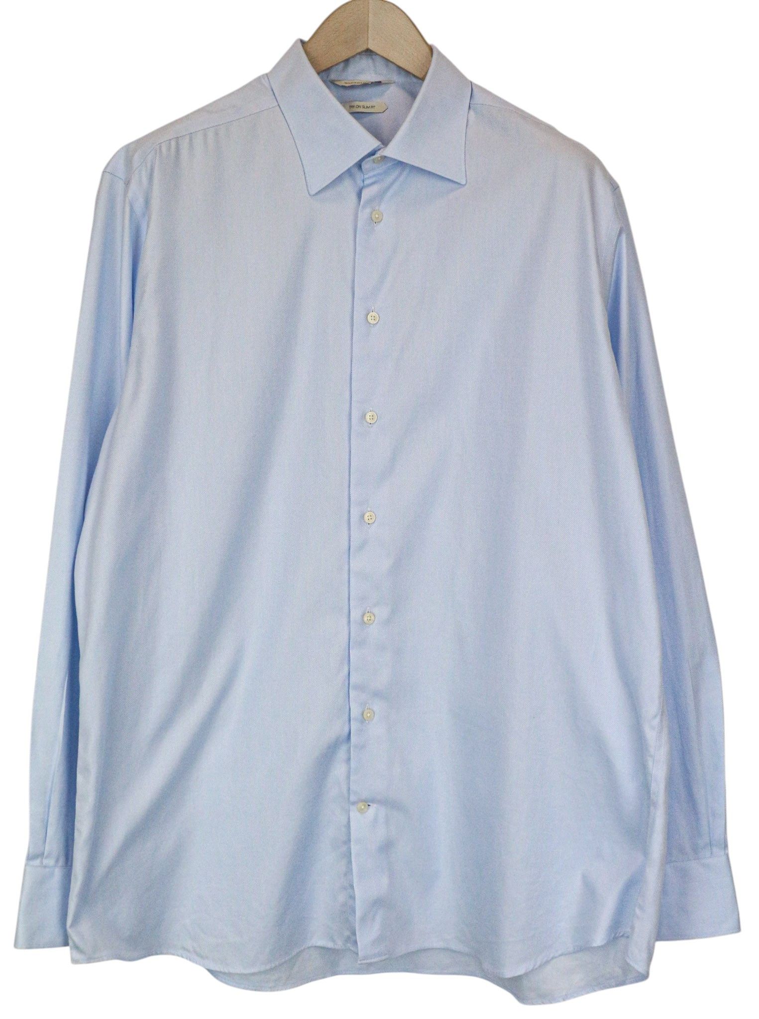 Suitsupply 45/17 3/4 Slim Blue Cotton Long Sleeve Shirt 79170 Size 44R - 8 Thumbnail